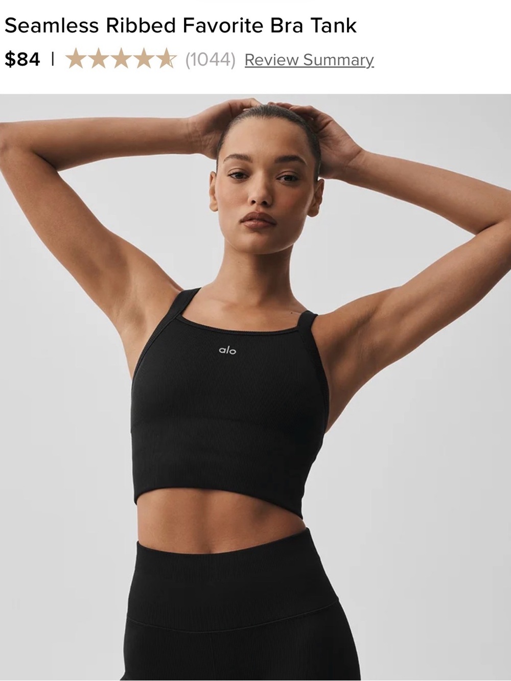 ALO Yoga Black Seamless Ribbed Favorite Bra Tank